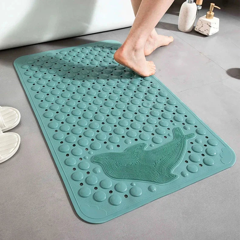 Non-Slip Bathtub Mat with Foot Scrubber Teal