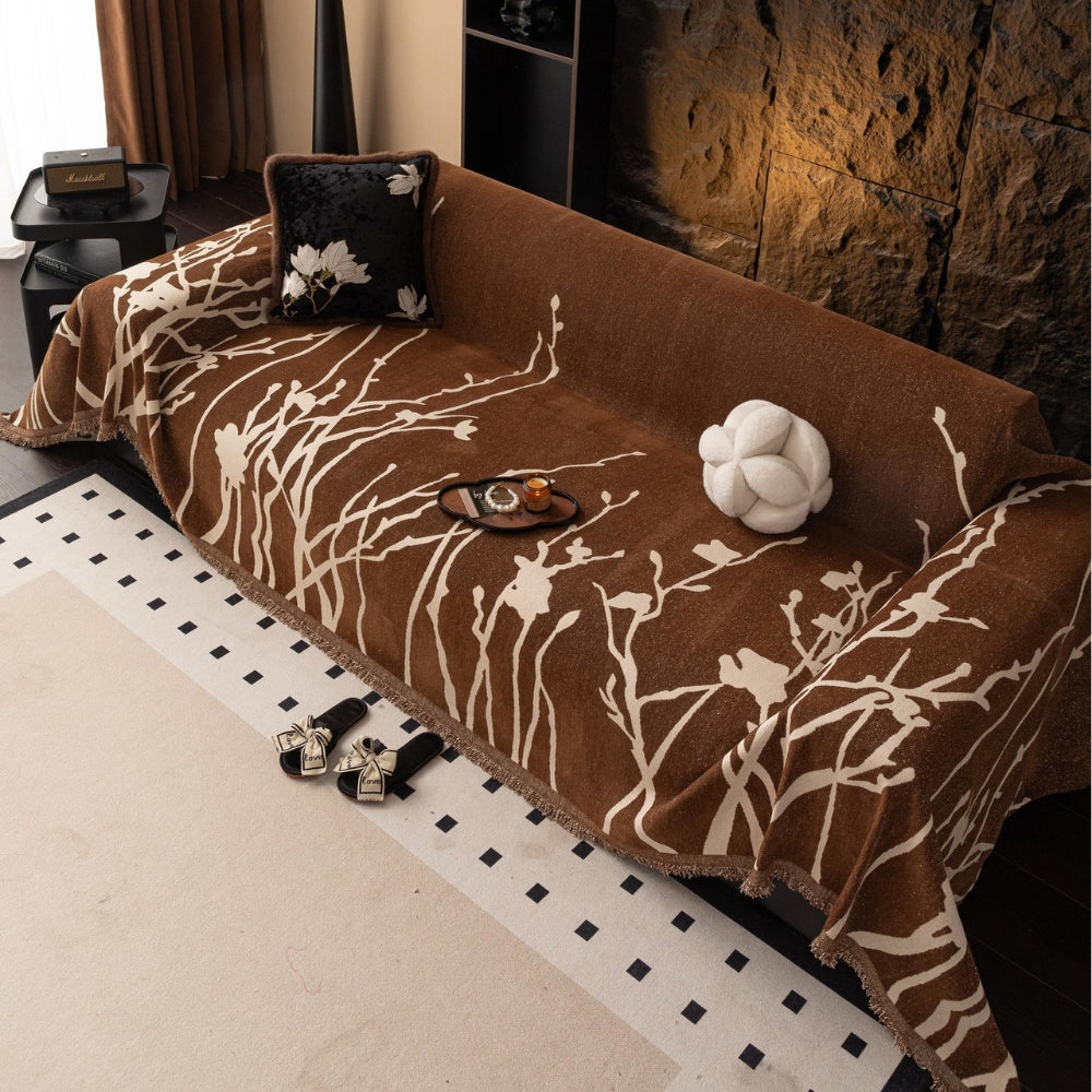 Twilight Branches Chenille Sofa Cover Chestnut Vines