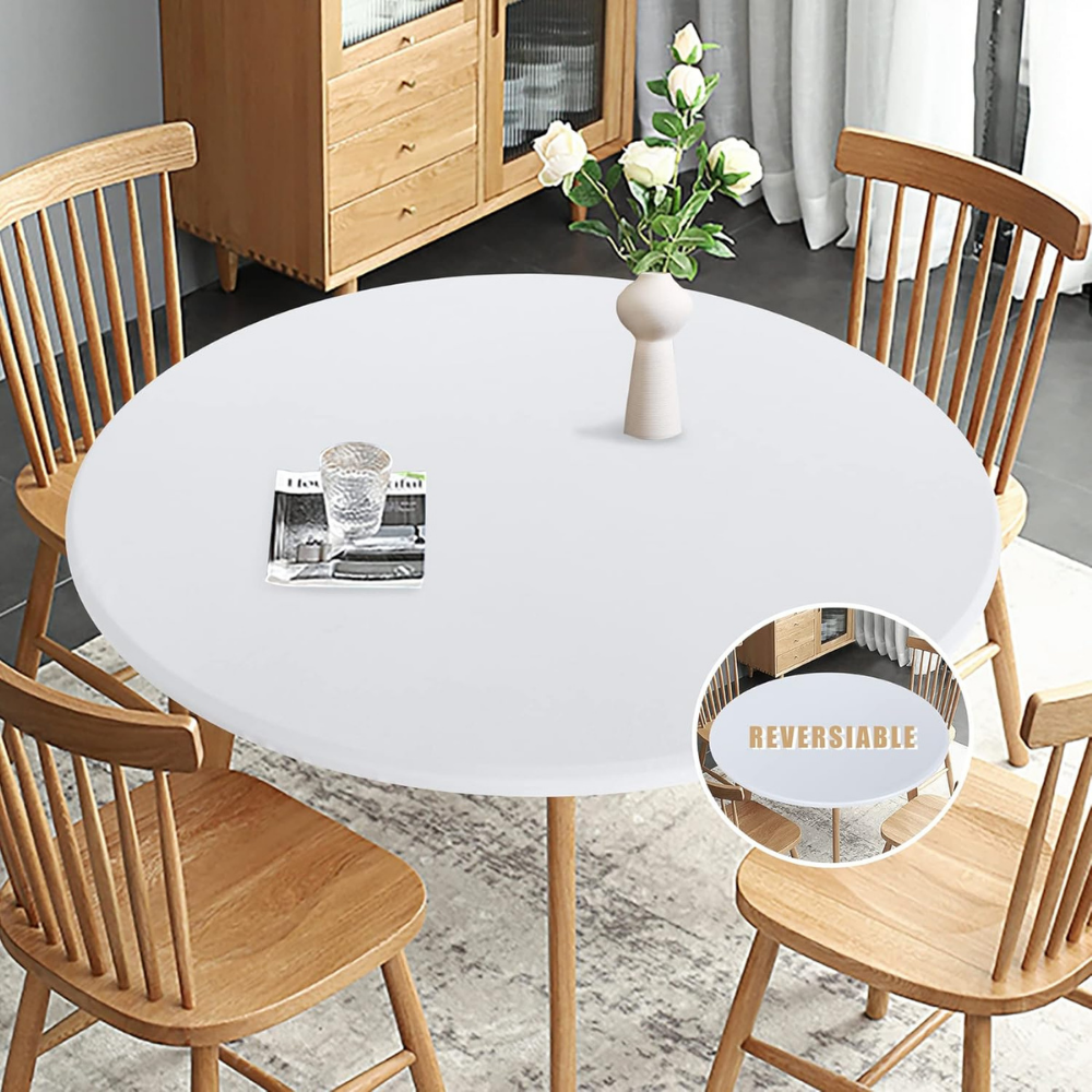 Round Fitted Table Cloth White
