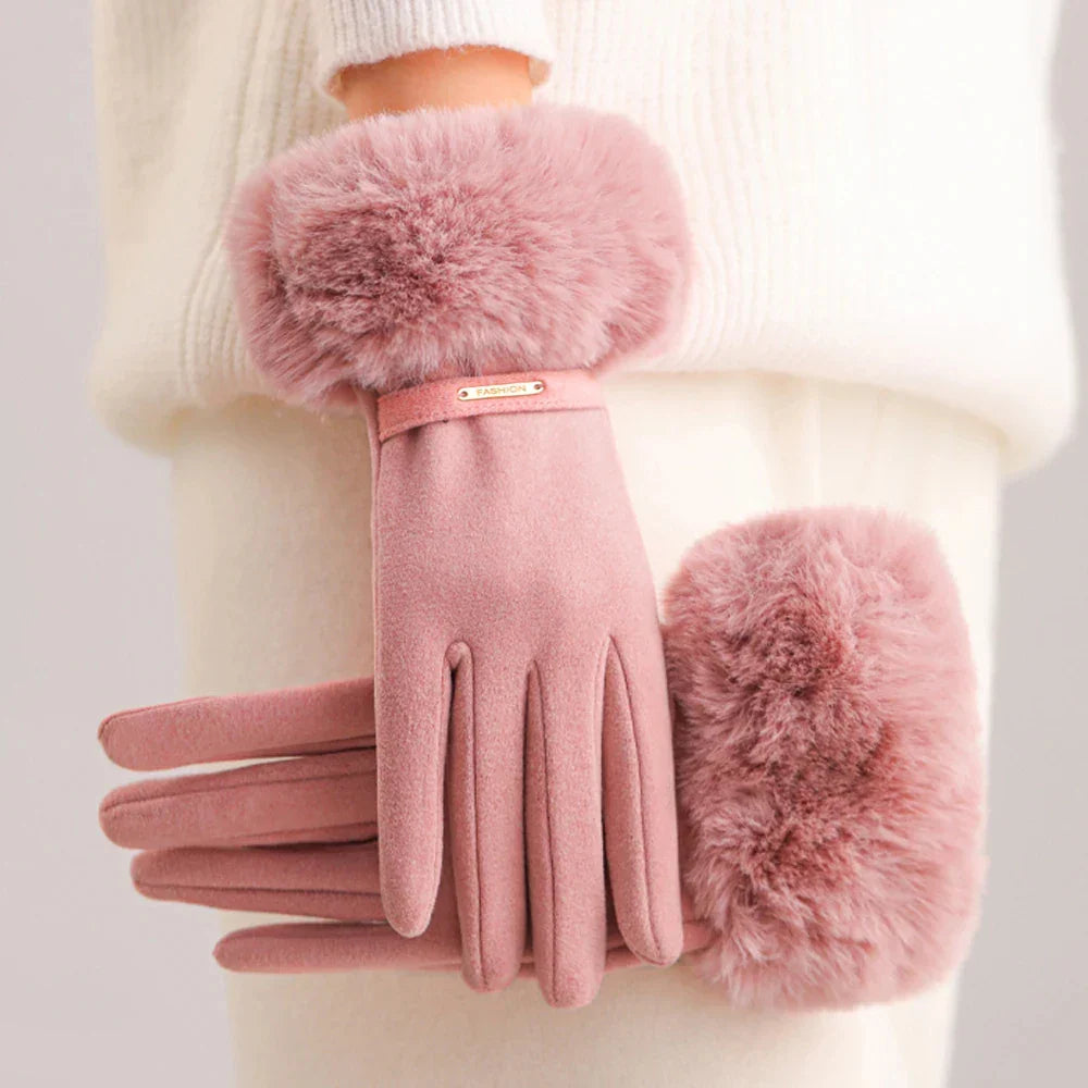 Women's Winter Faux Fur Gloves Pink