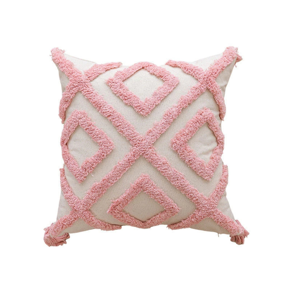 Tassel-Trimmed Boho Floral Cushions Diamond 18"x18"
