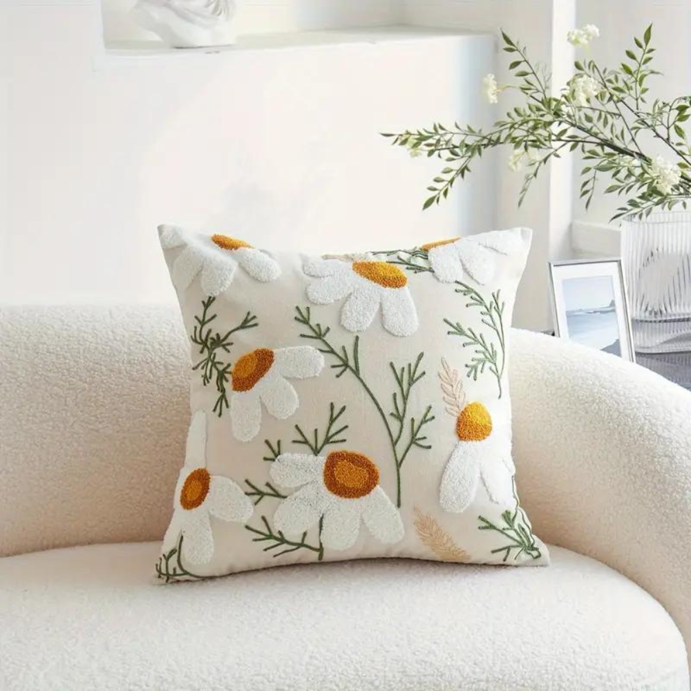 Elegant Plant Patterned Cushion Cover Beige 45x45cm