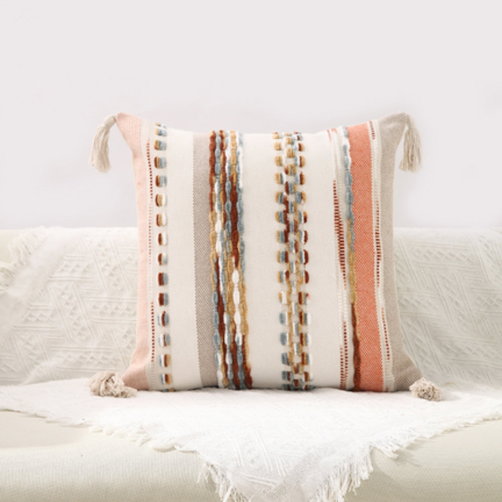 Double-Sided Boho Stripe Cushion Covers Pink 18"x18"