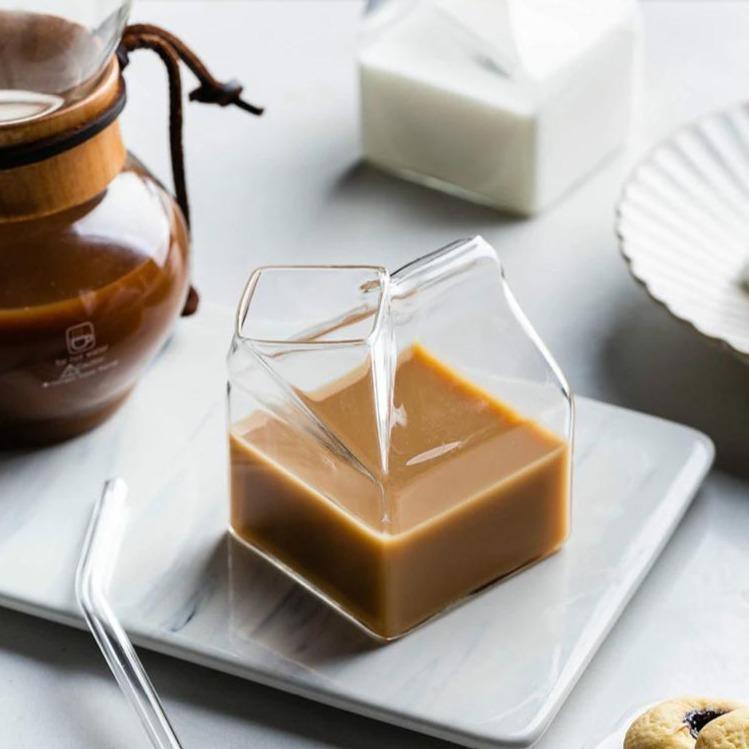 Compact Glass Milk Carton Mug