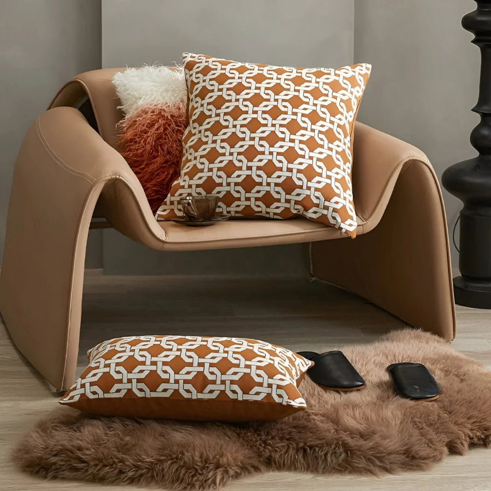Modern Interlock Pattern Cushion Cover Amber Chain