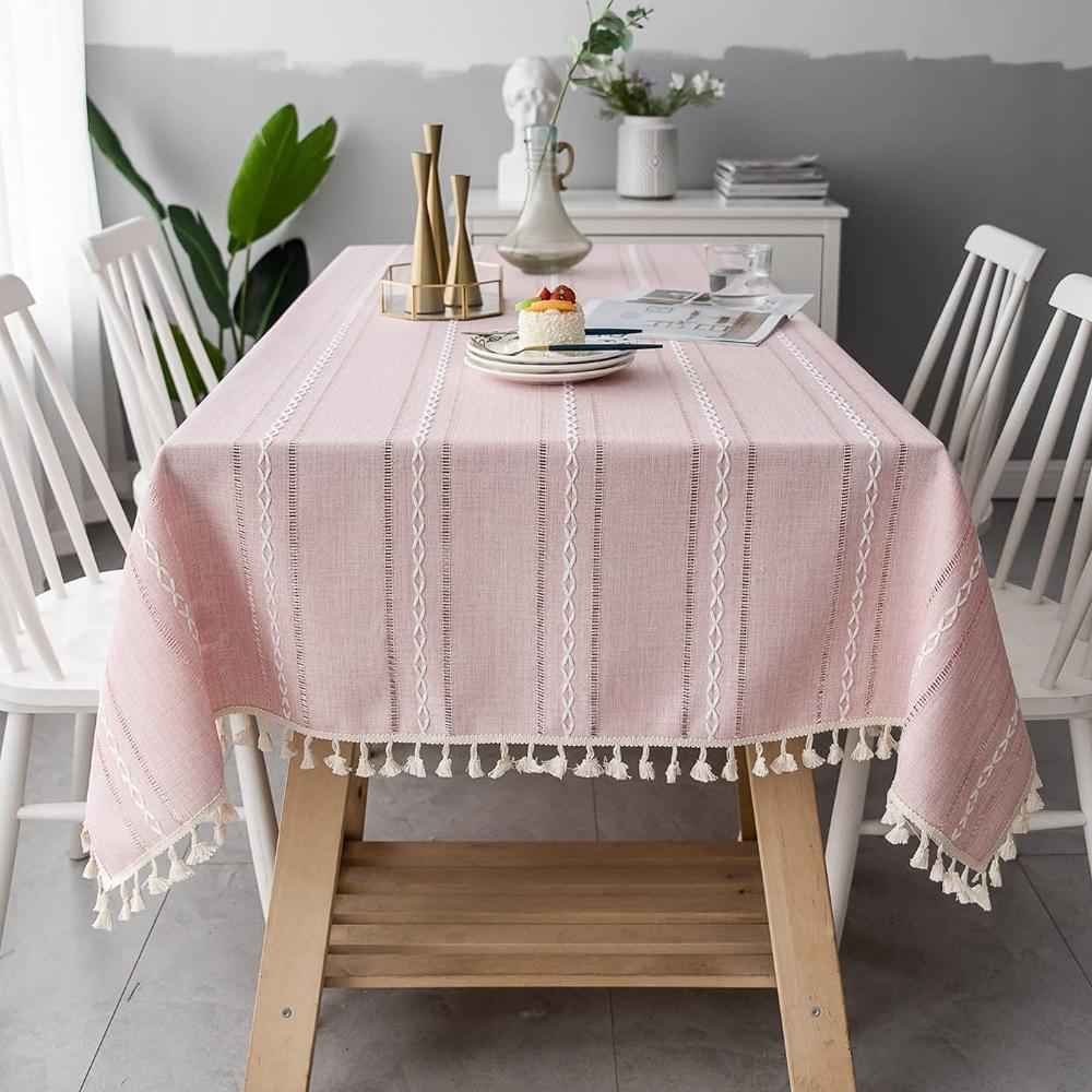 Elegant Cotton Linen Tablecloth Pink