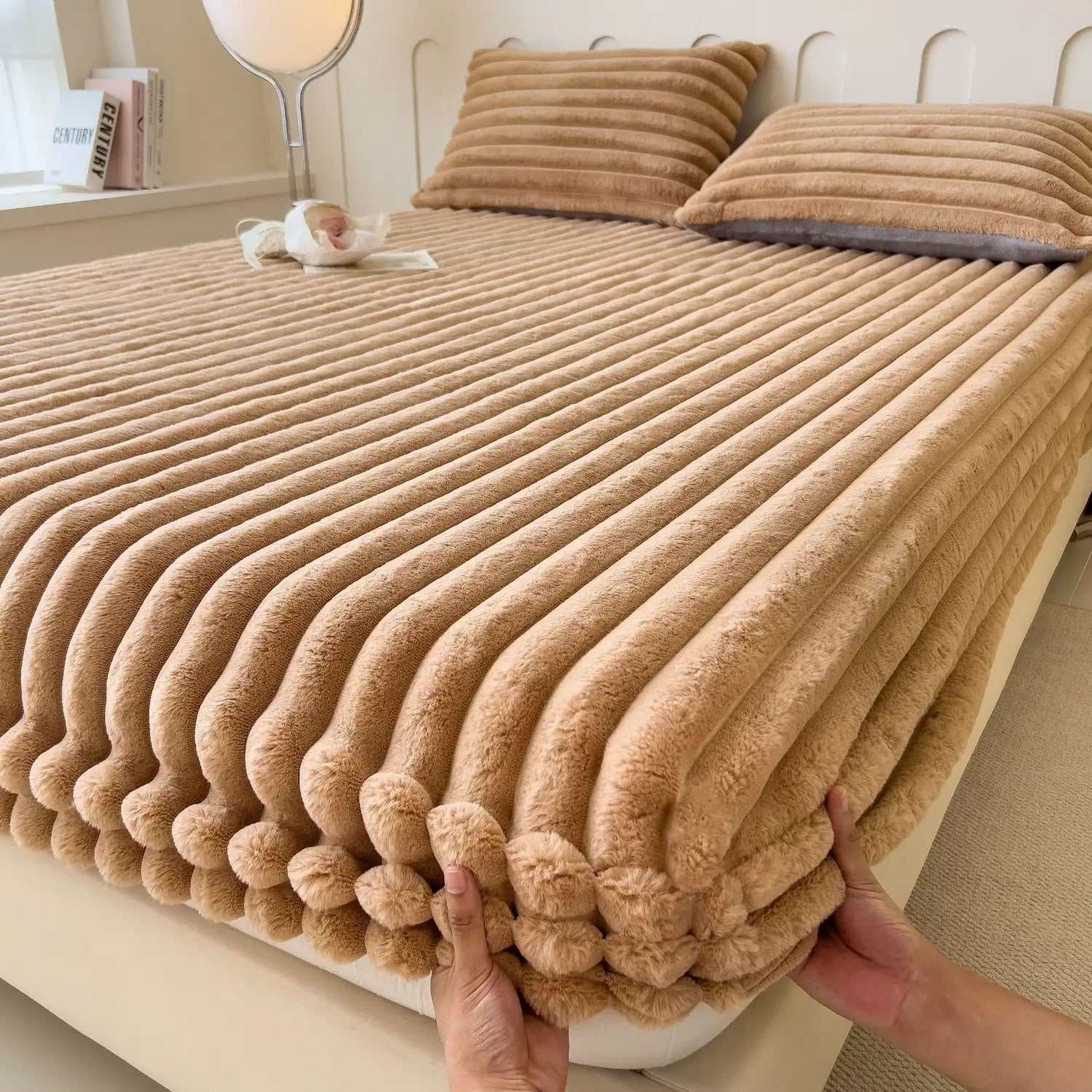 Quilted Velvet Fitted Bed Sheet Coffee