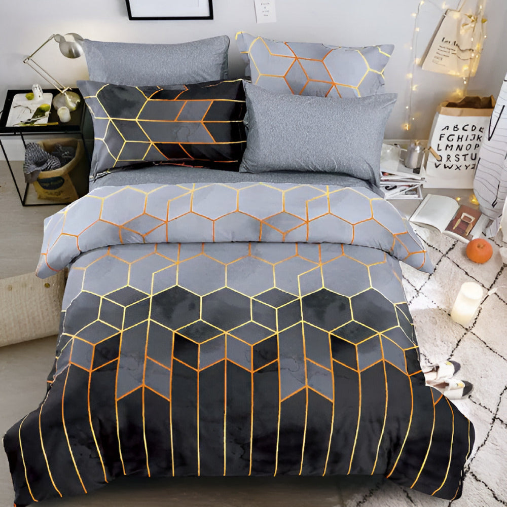 Golden Cosmo Hive | 3pcs Duvet Cover Sets Charcoal Goldstone
