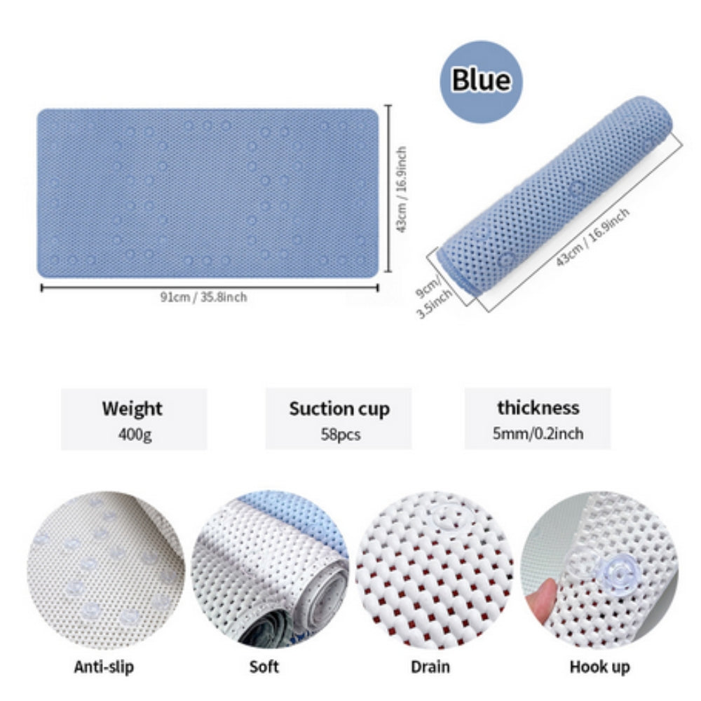 Soft Non-Slip Bathtub Mat Blue 17"x36"