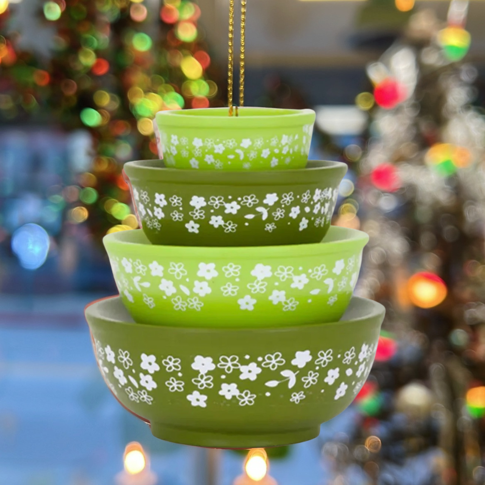 Miniature Bowl Stack Ornament Green