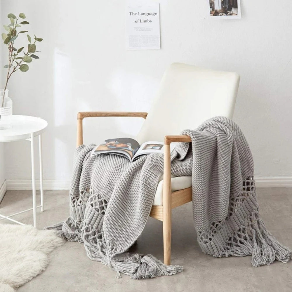 Snug Knit Woven Tassel Blanket Gray Mornings 47"x71"