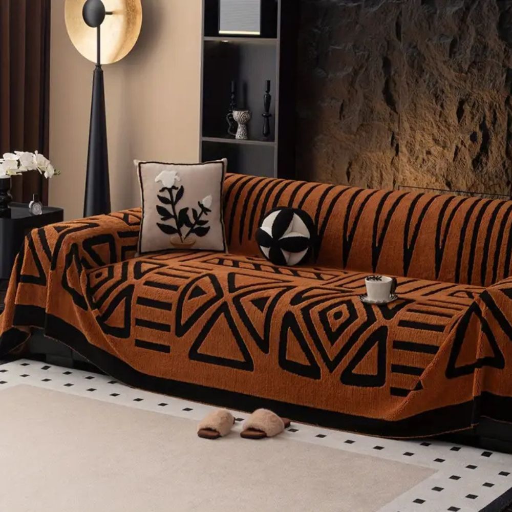 Luxury Urban Maze Sofa Cover Rust Brown