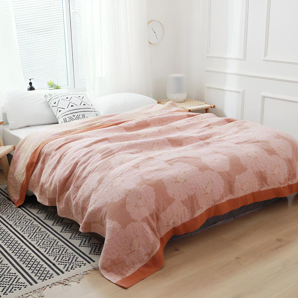 Botanical Bliss Cotton Blanket Rose Pink