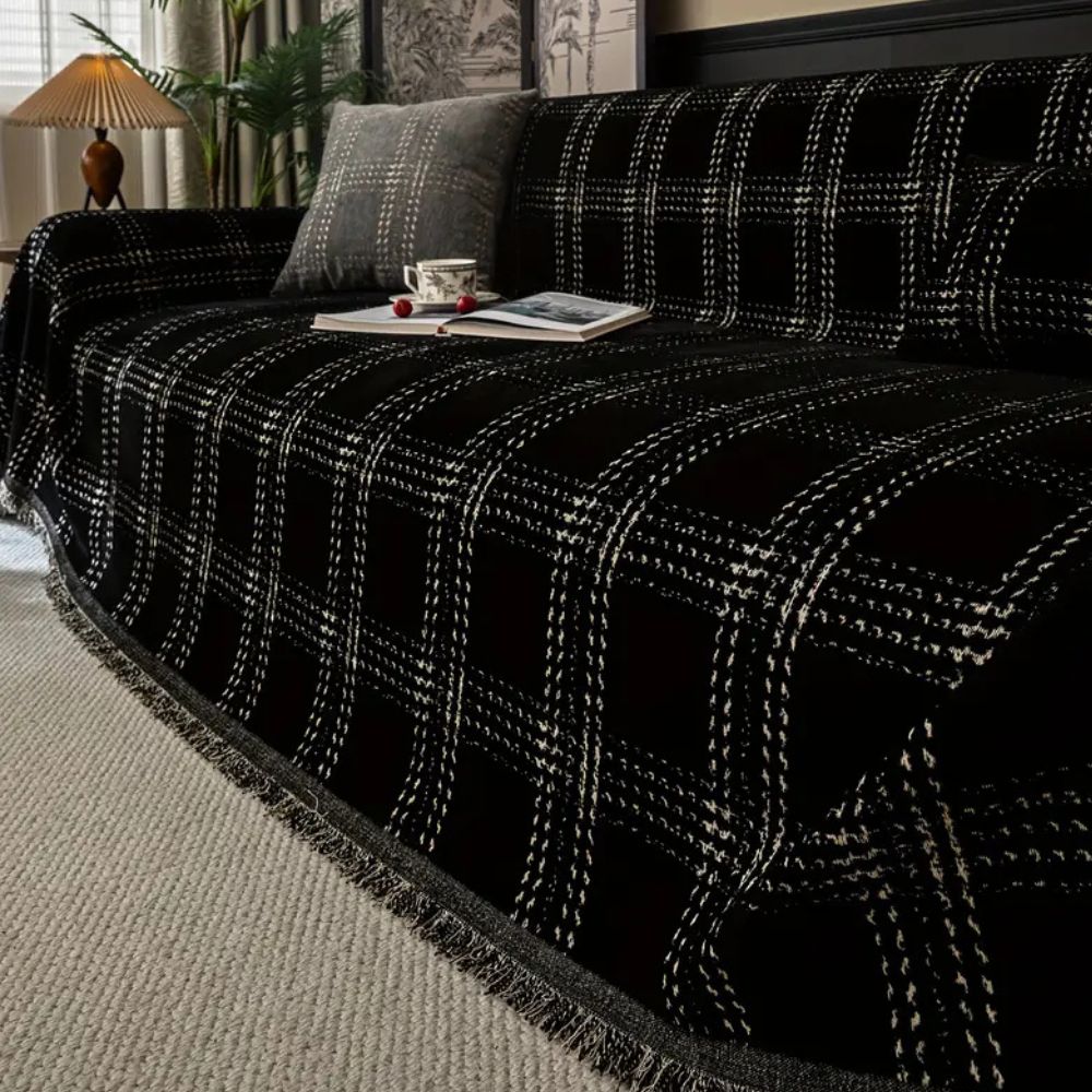 Chesterfield Plaid Sofa Cover Ebony Grid