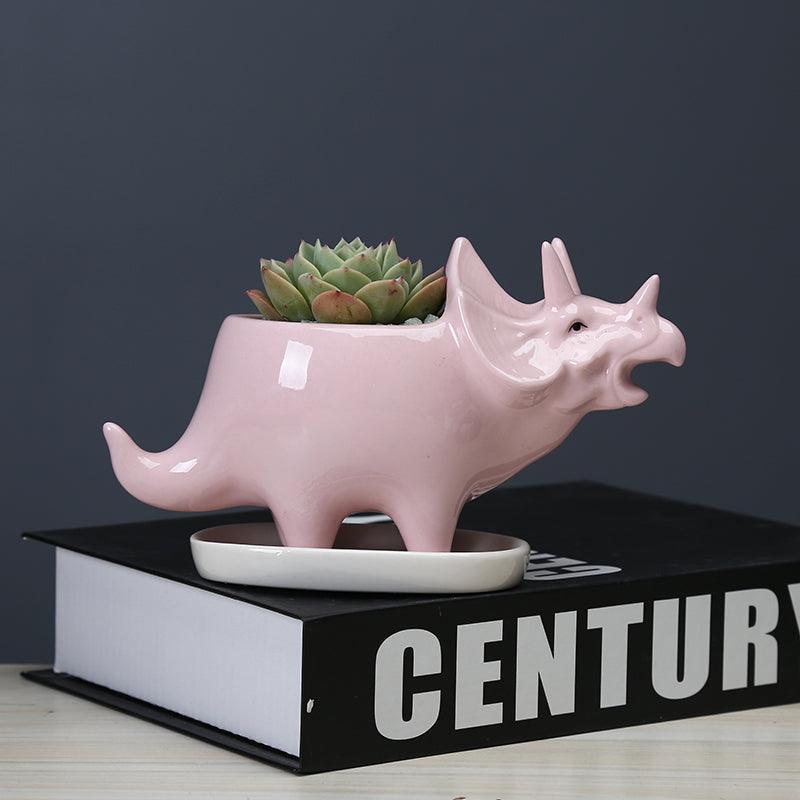 Adorable Dino Succulent Planter Pot with Drainage Tray MistyRose