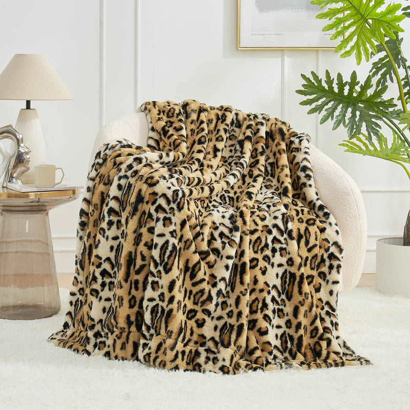 Leopard Print Faux Fur Throw Blanket