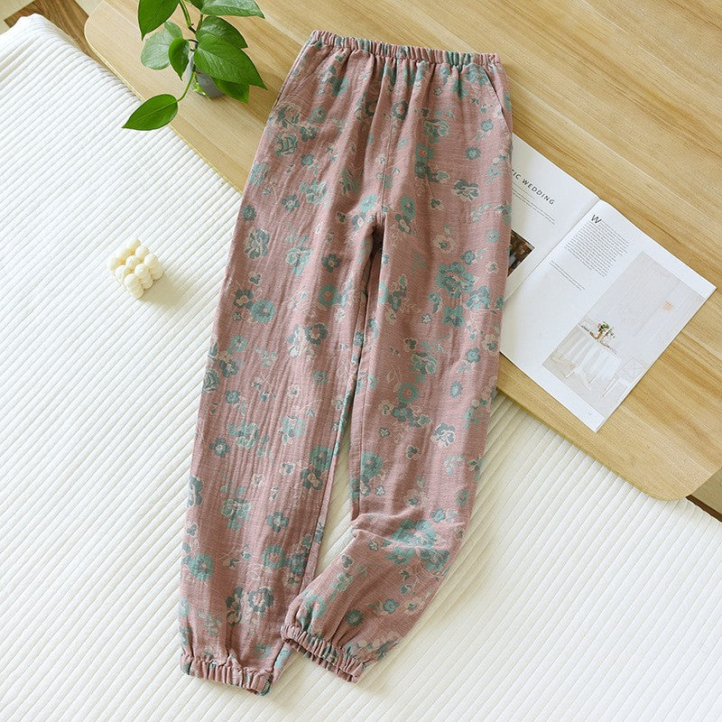 Morika Cotton Lounge Pants Dark Pink Small Flowers