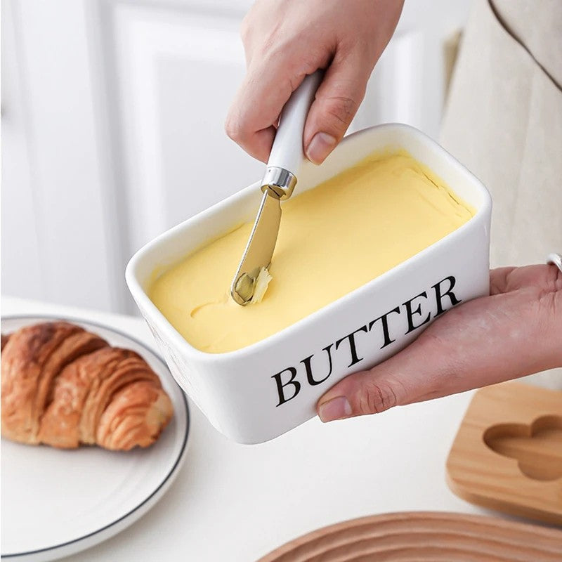 Ceramic Bamboo Butter Dish & Knife Set