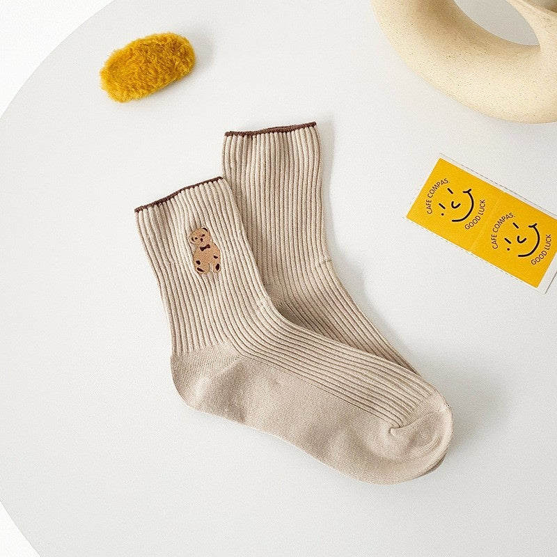 Women's Teddy Bear Crew Socks Beige One Size (Women)