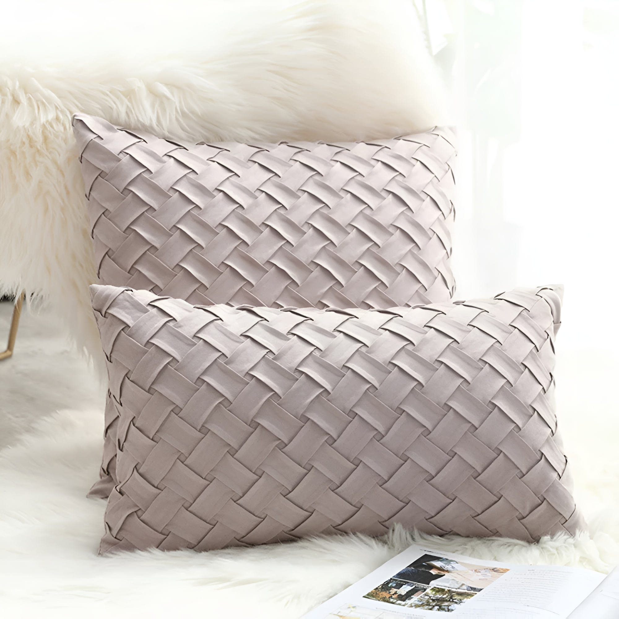 Premium Woven Cushion Covers Light Gray 12"x20"