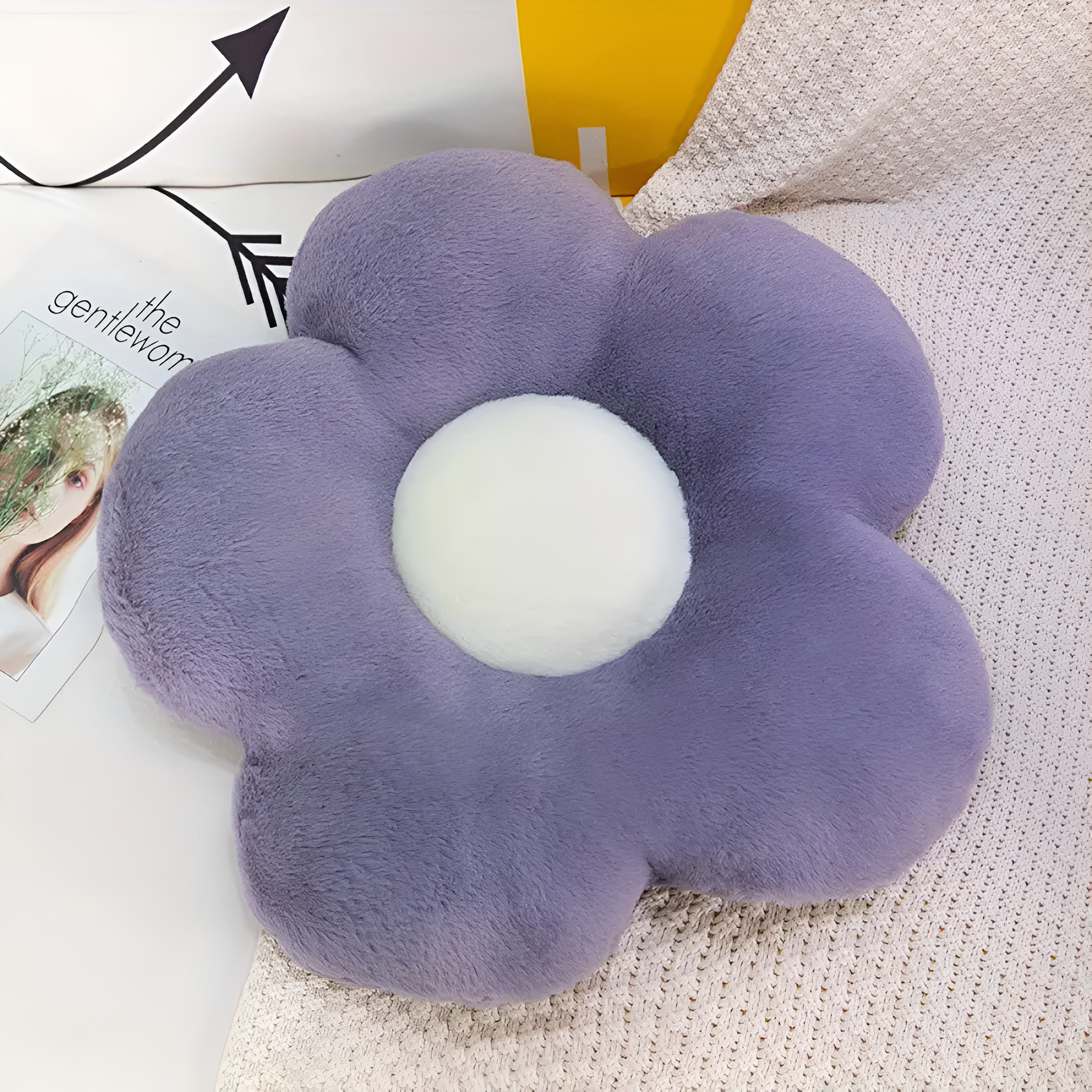 Plush Flower Seating Cushion Purple