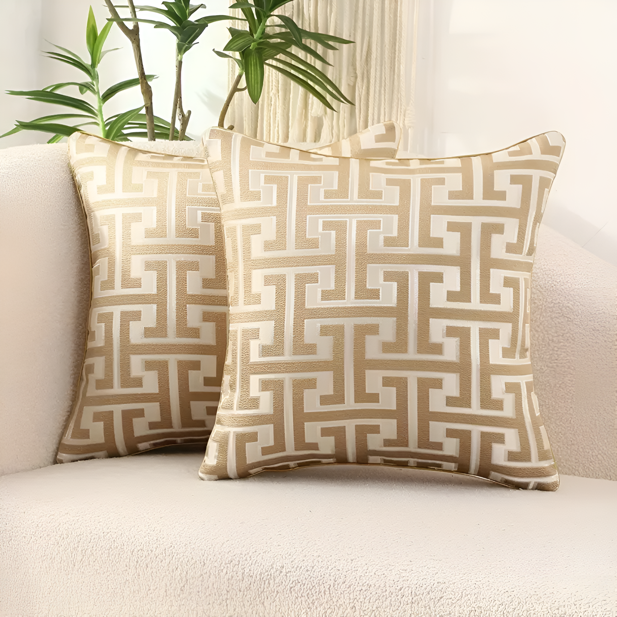 Geometric Jacquard Luxury Cushion Cover Khaki 18"x18"