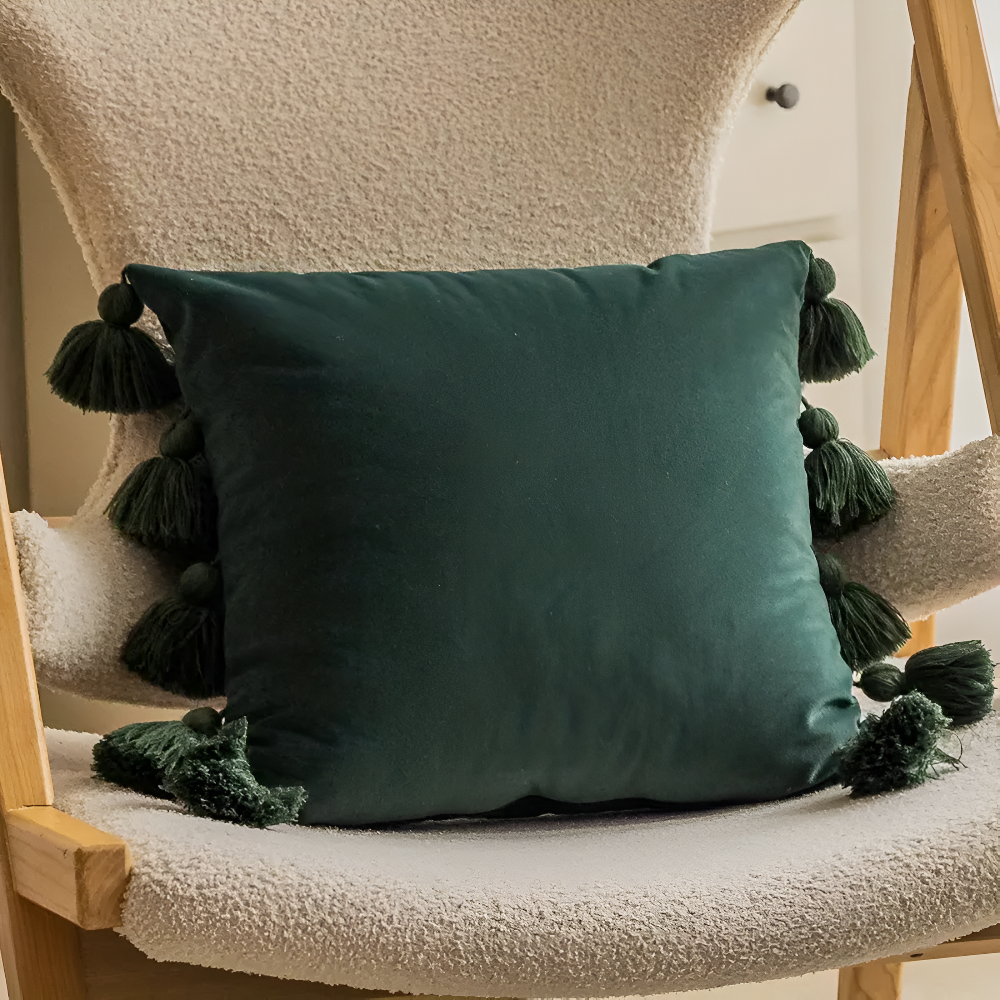 Bohemian Pompom Cushion Cover Green 18"x18"