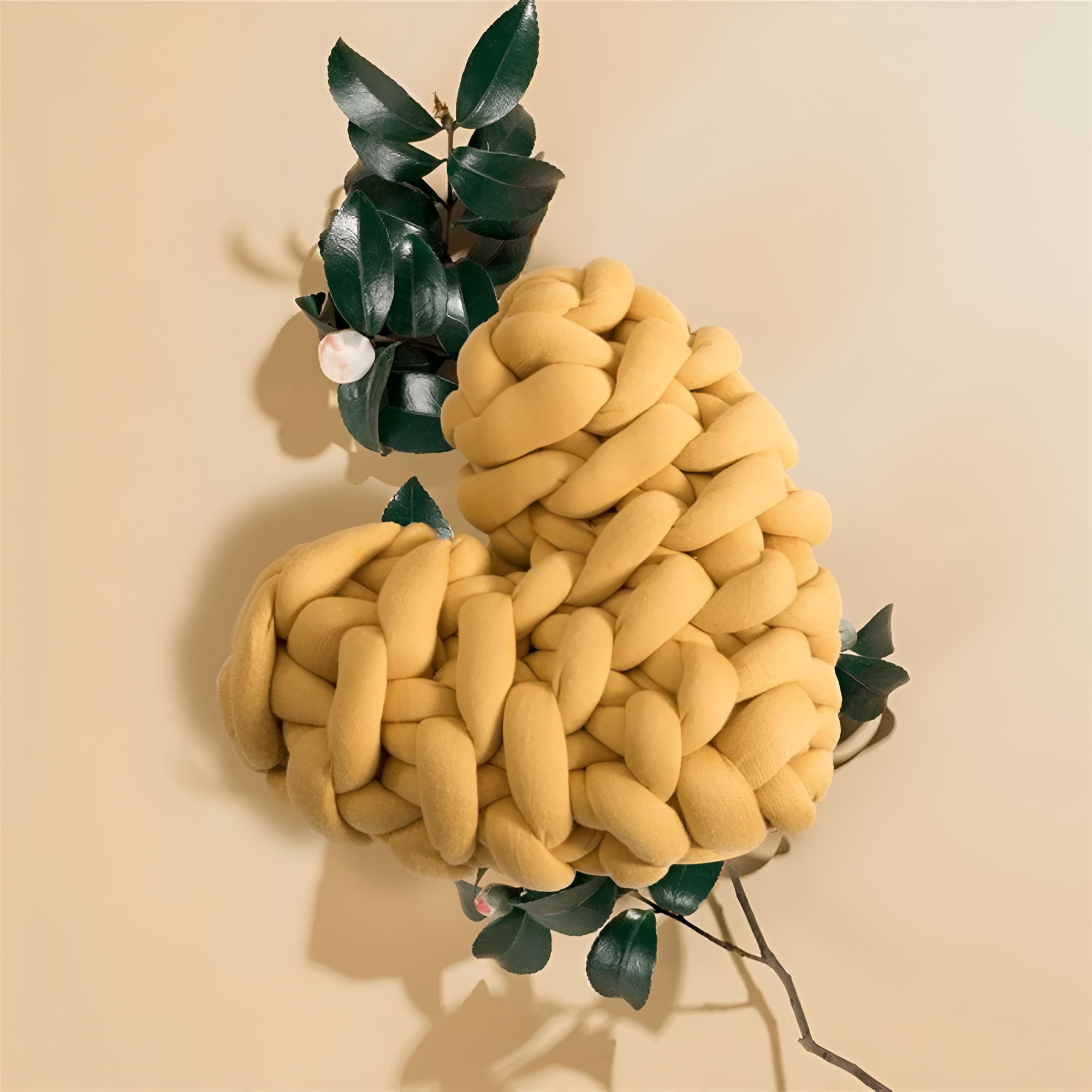 Plush Knotted Heart Shape Cushions Mustard 11"x10.6"