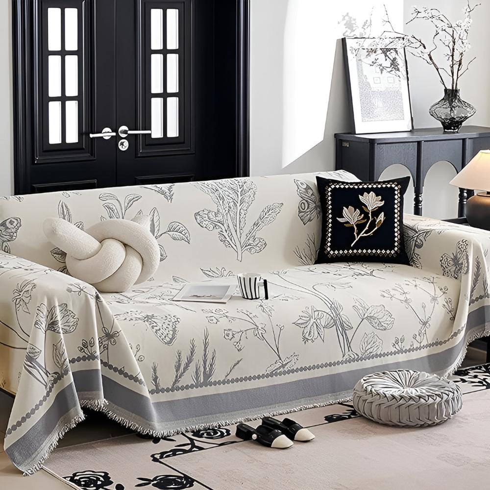 Botanical Elegance Sofa Cover Gray