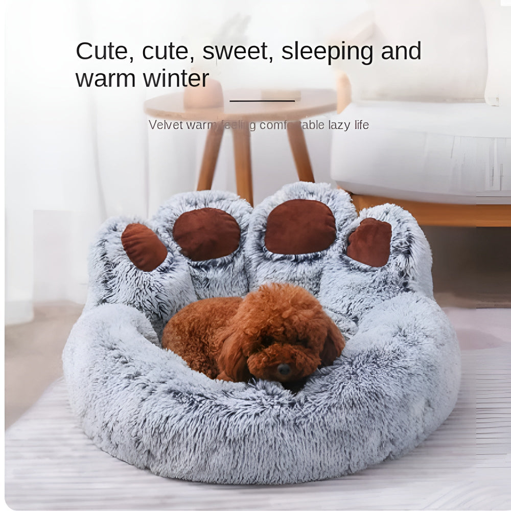 Furry Paw-Shaped Pet Bed Silk Gray