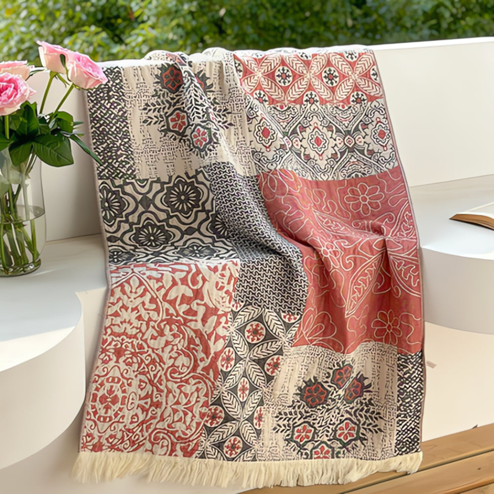 Midnight Swirls Cotton Towel Ruby Mosaic