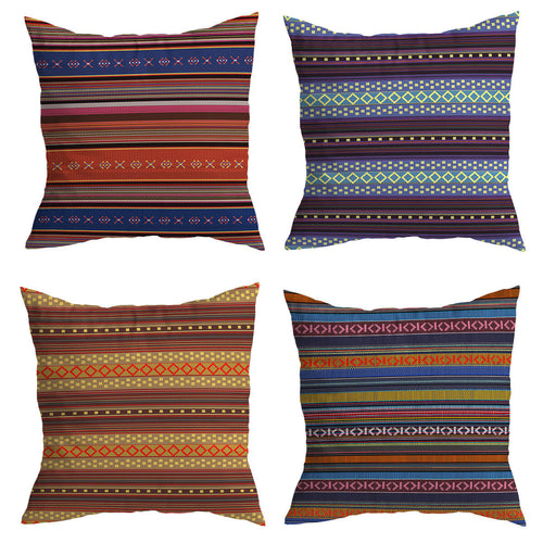 Bohemian Retro Stripes Cushion Covers 4 Pack Bundle (Save More)
