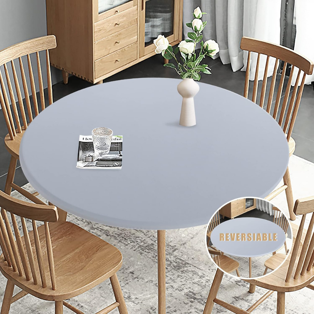 Round Fitted Table Cloth Light Gray