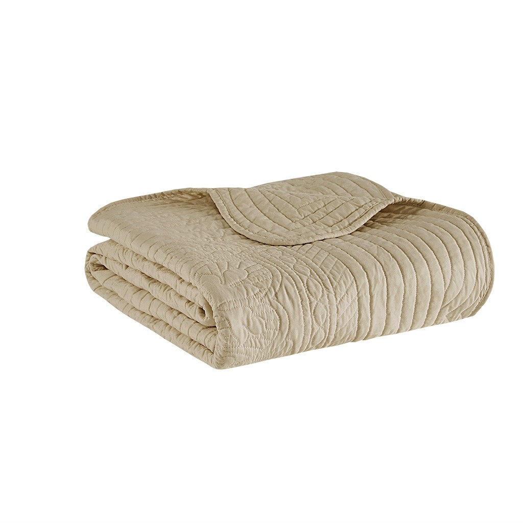 Tuscany Oversized Quilted Throw with Scalloped Edges 60x72 Khaki
