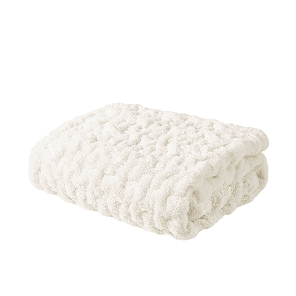 Ruched Fur Throw 50x60" Ivory