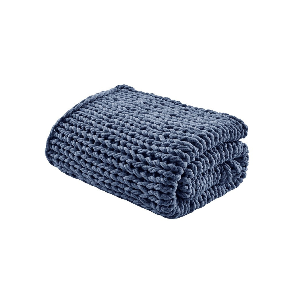 Chunky Double Knit Handmade Throw Blanket 50x60" Indigo