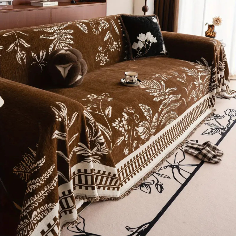 Foliage Floral Chenille Sofa Cover Woodland Charm