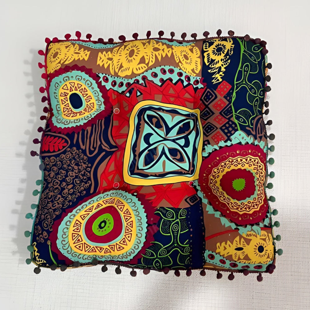 Boho Style Square Floor Cushion Peach Abstract
