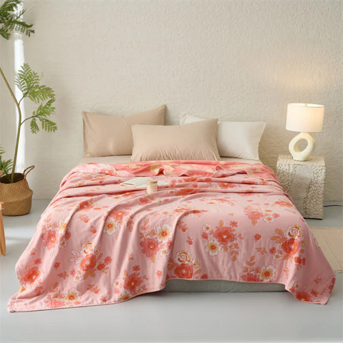 Blush Cotton Gauze Floral Blanket Pink
