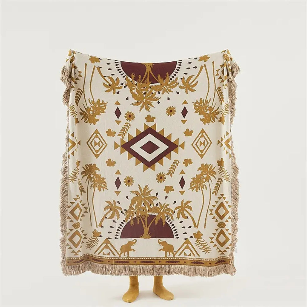 Azura Boho Geometric Knit Blanket Golden Mirage