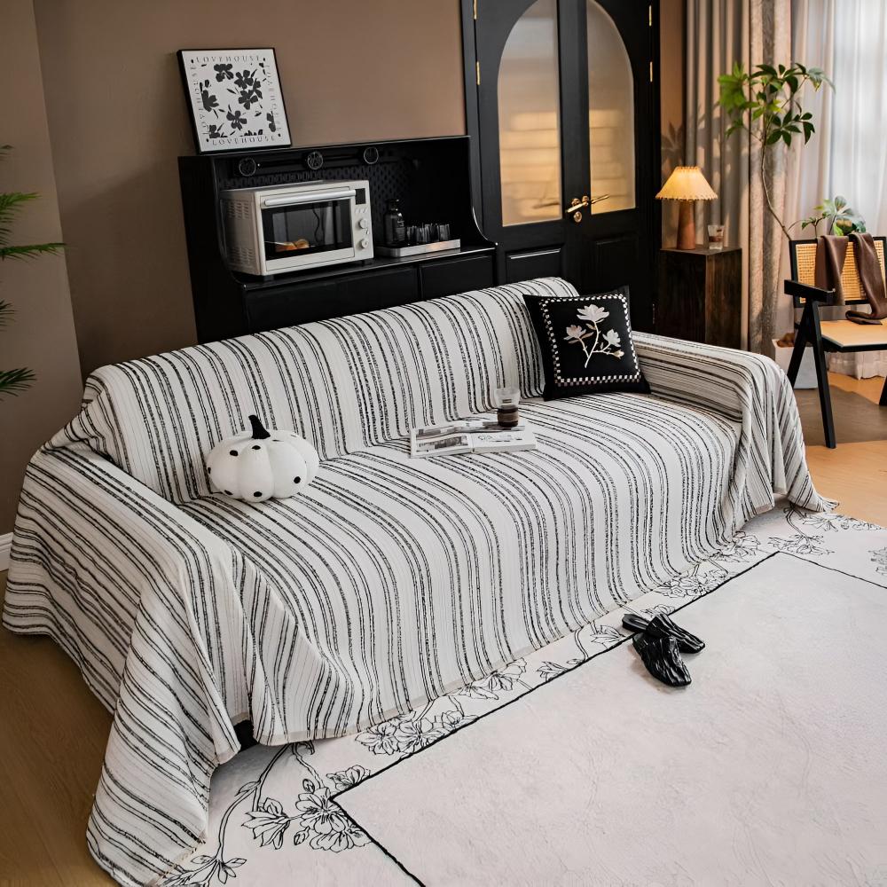 Regal Stripes Chenille Sofa Cover Ivory Pinstripe
