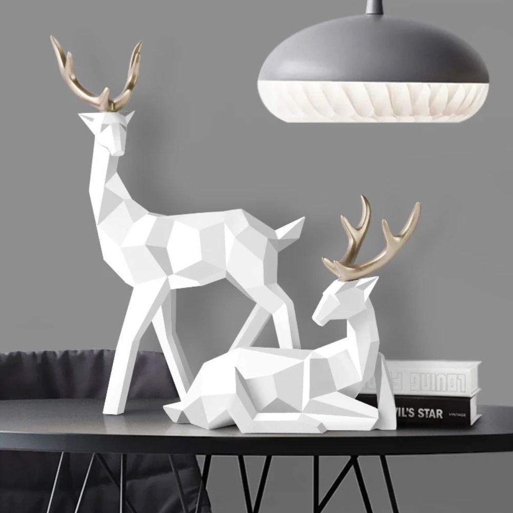 Geometric Deer Statue White