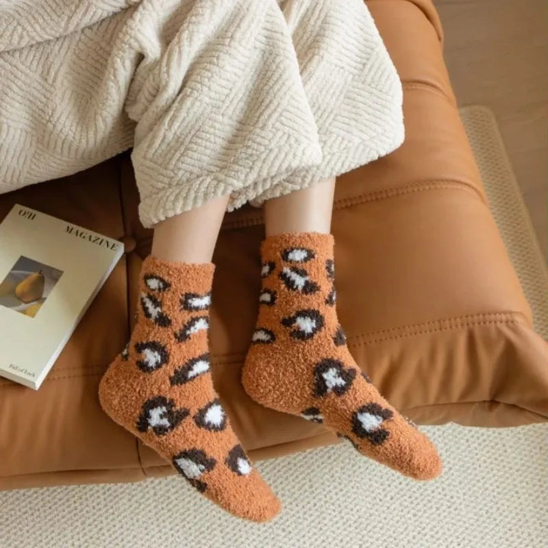 Fuzzy Leopard Print Plush Socks