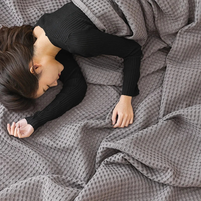 Waffle Cotton Throw Blanket - Japanese Style