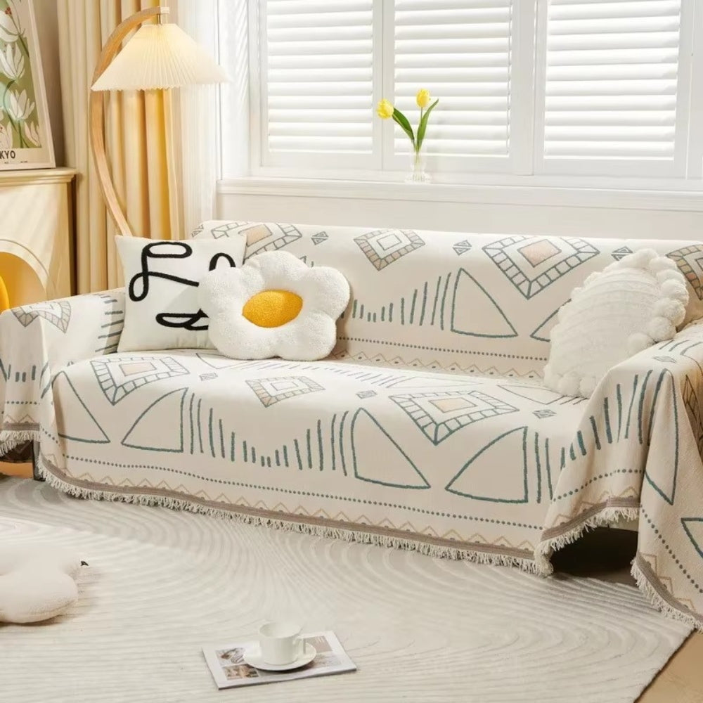 Meringue Chenille Geometry Sofa Cover Stone Teal
