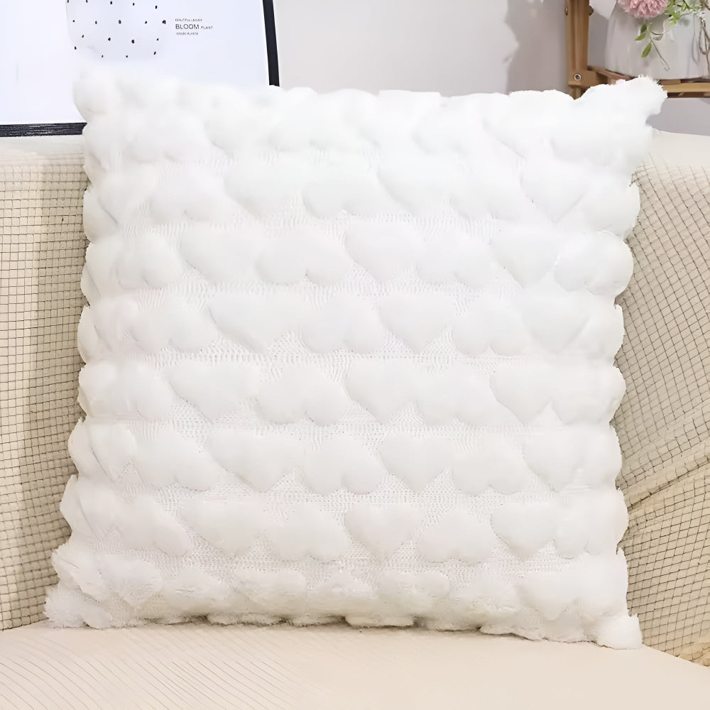 Plush Heart Cushion Cover Snow