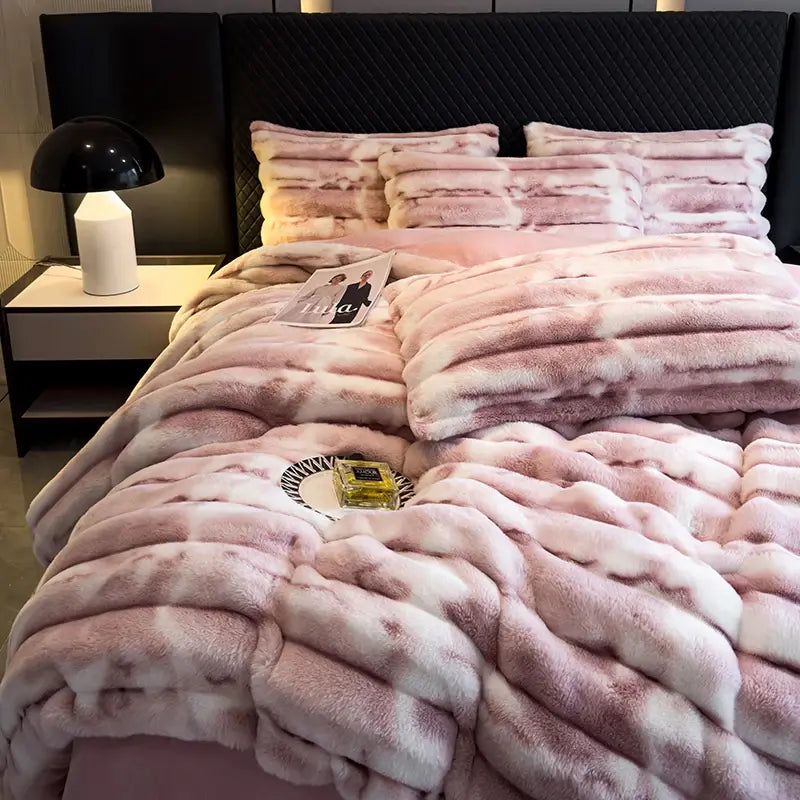 Velvet Bedding Set - Faux Fur Ultra Soft (4PCS) Pink