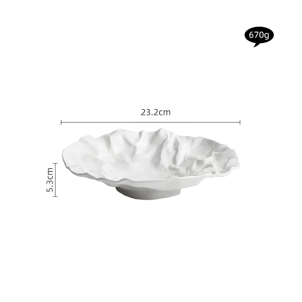 Artisan Wrinkled Paper Ceramic Plate White Medium
