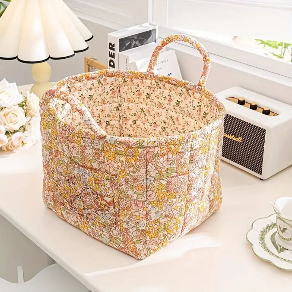 Delicate Floral Canvas Storage Basket Petal 13"x11"x10"