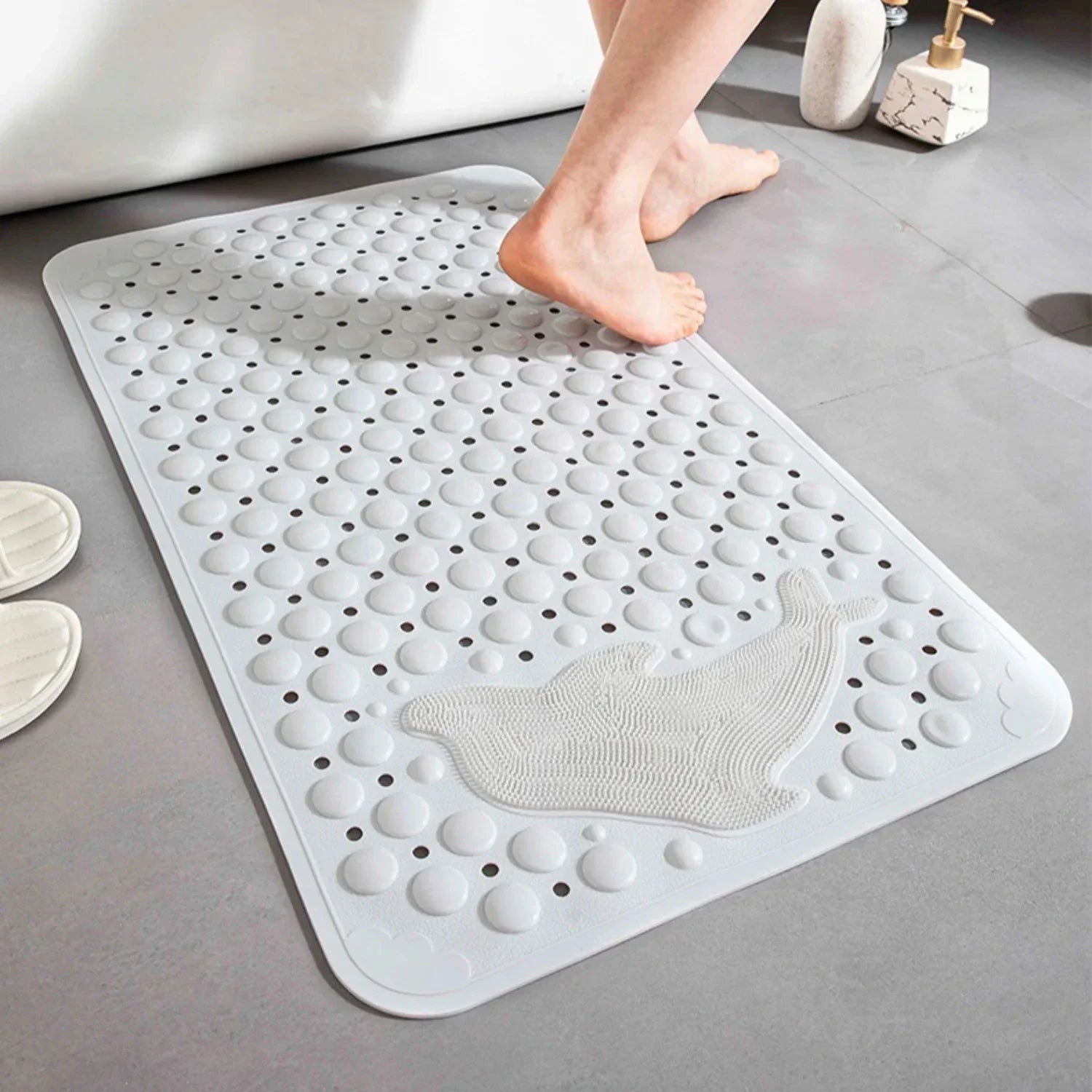 Non-Slip Bathtub Mat with Foot Scrubber White